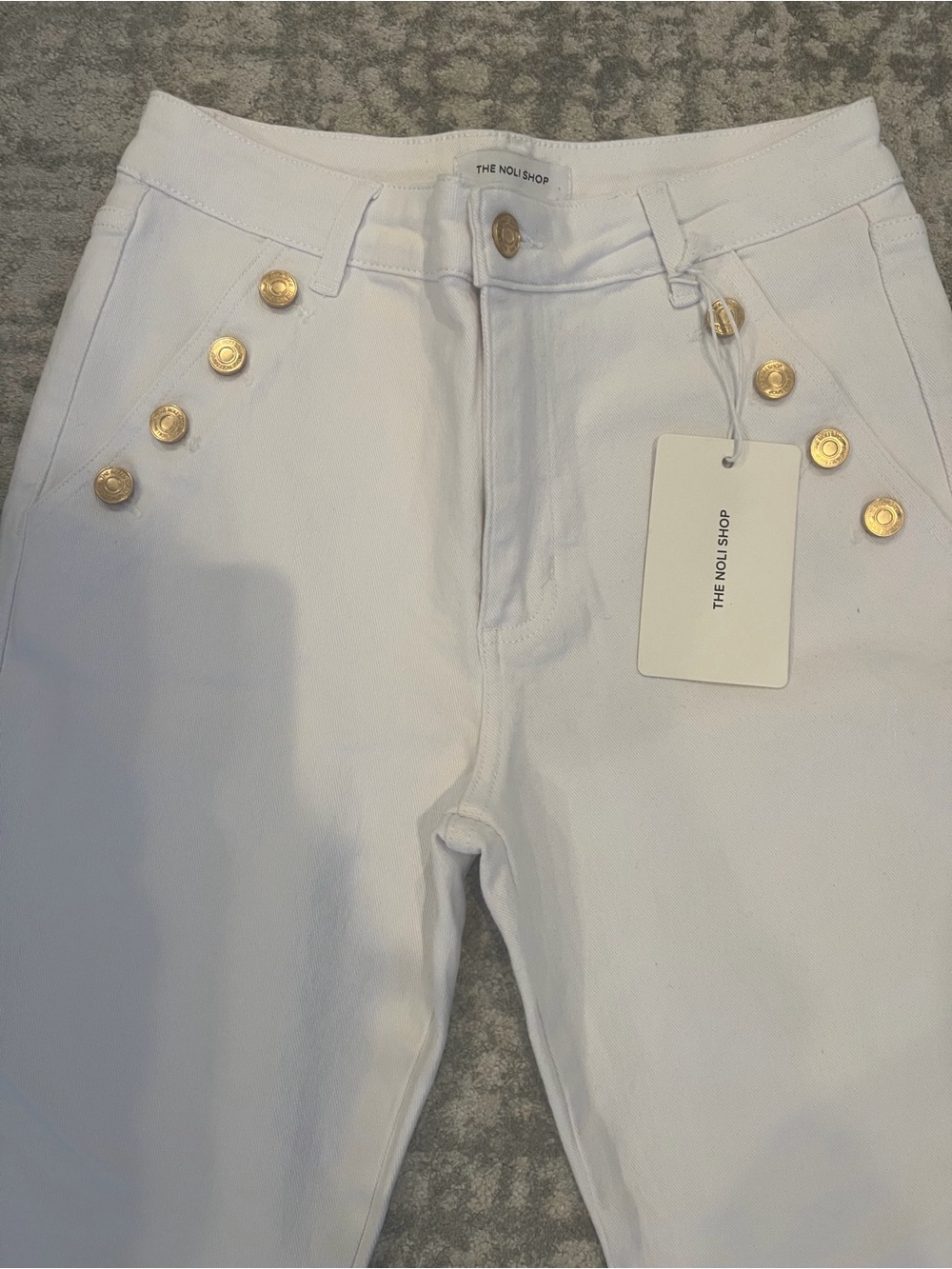 Noli White Wide-Leg Jeans with Gold Buttons